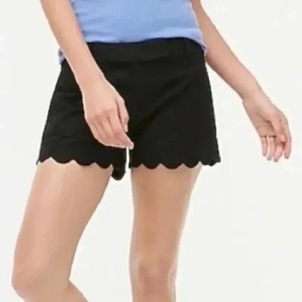 J. Crew Black Linen shorts with Scalloped Hem